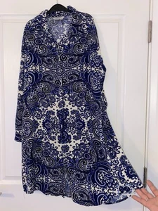 Ladies Sz 16 Gorgeous My Angel Blue/Cream Mix Button Up Soft Flow Shirt Dress❤️ - Picture 1 of 14