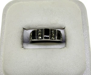 Sterling Silber Onyx & Markasiten Bandring Größe 5 Vintage Stil 3,0 g - Bild 1 von 4