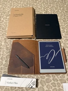 reMarkable Paper Pro Move Bundle w/ Marker Plus & LEATHER Case Folio RM02A - Picture 1 of 13
