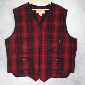 Woolrich Vest Mens 2XL Red Black Buffalo Plaid Wool Outdoors Hunting Pockets - Picture 1 of 16