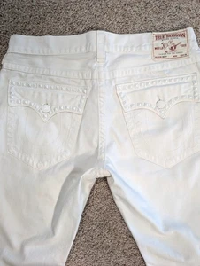 Pantalones de mezclilla True Religion Ricky RAROS con tachuelas para hombre 36x34 blancos relajados rectos EE. UU. - Imagen 1 de 15
