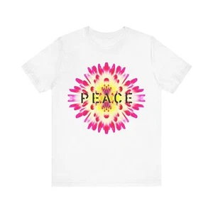 Peace Unisex Short Sleeve T-shirt Support Life Flower Kaleidoscope Humanity Love - Picture 1 of 6