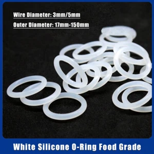 3mm/5mm Weiß Silikon O-Ring Lebensmittelqualität Dichtungsringe OD 17mm-150mm - Picture 1 of 9