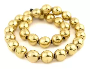 Brass Sphere Hollow Tribal Beads 18mm Round Large Hole 25 Inch Strand - Picture 1 of 3