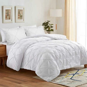 Juegos de cama únicos de 3 piezas de edredón pintuck, tamaño rey o reina blancos - Imagen 1 de 6