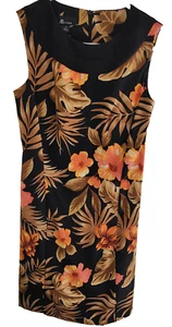 AB Studio Dress Black Sleeveless Knee Length Tropical Floral Sheath Women Size 2 - Picture 1 of 9