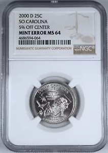 2000 D 25c off Center South Carolina Quarter Mint Error nice coin NGC MS64 - Picture 1 of 3