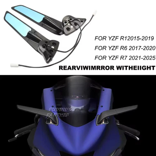 For YAMAHA YZF R1 R6 R7 Motorcycle Mirror Wind Rotating Rearview Mirror Light - Imagem 1 de 4