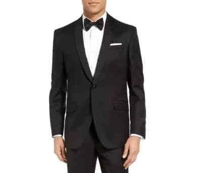 TED BAKER 'Josh' 100% Wool Slim Fit Shawl Lapel Tuxedo JACKET, Black, Size 40 L - Image 1 of 4