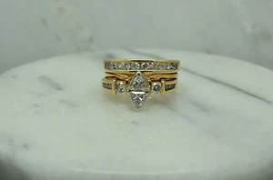 14K YELLOW GOLD TRILLION CUT DIAMOND WEDDING RING SET 1.25 TCW SIZE 6 #ES01 - Bild 1 von 7