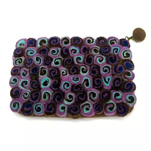 RIsing Tide Clutch Felted Wool Wallet Bag Pouch, Circles & Spirals. - Picture 1 of 7