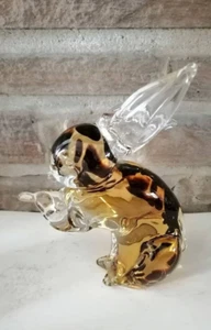 Murano rara? Scultura in vetro artistico statuina coniglietto coniglio trasparente con macchie marrone scuro - Foto 1 di 10