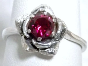 Red Lab Ruby Size 6 Ring 925 Sterling Silver Flower .60ct Vintage Style USA Made - Picture 1 of 3