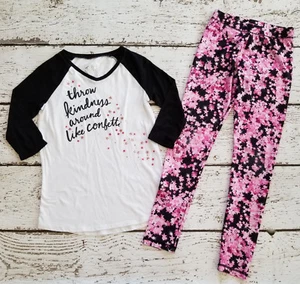 JUSTICE 12 Girls Baseball Star Tee Shirt and Pink Star Leggings Pants VGUC 12 - Picture 1 of 7