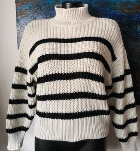 H&M Pullover ecru-schwarz gestreift Kaminkragen Langarm Gr. XS Guter Zustand - Bild 1 von 13
