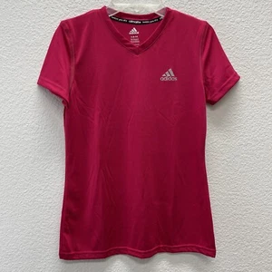 Adidas Girls 14 L T-Shirt High V-Neck Pullover Tee Pink Short Sleeve Athletic  - Picture 1 of 4