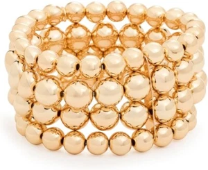 Kenneth Jay Lane Women's 4 Row Gold Round Bead Stretch Bracelet BOUTIQUE - Picture 1 of 2