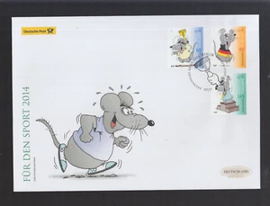 Germany 2014 beautiful Large FDC Cartoons Mouse, cup mouse, winner mouse... - Picture 1 of 1