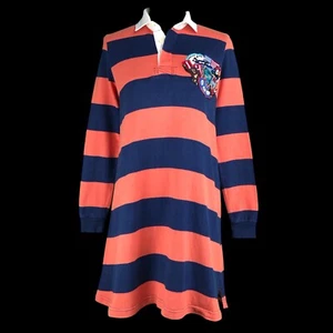 Issey Miyake Nenet Patches Blue Orange Striped Long Polo Shirt Women 2 Fit M - Picture 1 of 8