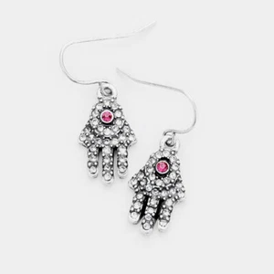 Kristallverzierte Hamsa Evil Eye Metall Ohrhänger - Bild 1 von 1