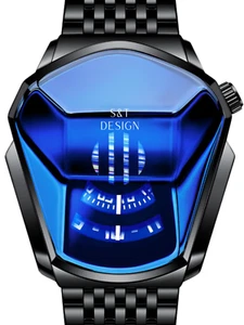 Reloj de pulsera para hombre de acero inoxidable reloj para hombres impermeable de lujo negro azul - Imagen 1 de 19