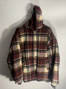 Chaqueta vintage años 60 SIR JAC cremallera completa marrón a cuadros abrigo de lana con capucha / XL - Imagen 1 de 5