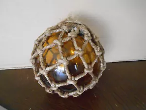 Medium 6" Amber Glass Fish Float wrapped in rope - Picture 1 of 8