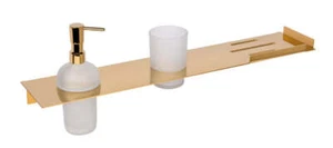 Banyetti Primo Shelf with Soap Dispenser & Toothbrush Holder - Polished Gold - Picture 1 of 2