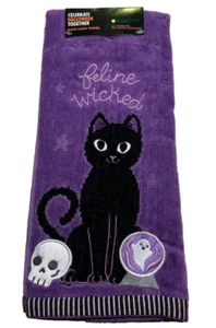 Halloween Bath Kitchen Hand Towel Black Cat Feline Wicked Holiday Home Decor NEW - Picture 1 of 4