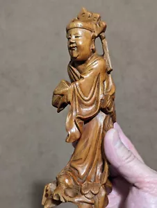 民国花梨木雕明代持经执扇书生 Antique Republic China Rosewood Hand Carved Scholar Statue Figure - Picture 1 of 24