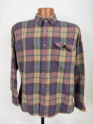 Vintage 90s Button Up Shirt Men L Slim Grunge Skate Surf Work Brown Plaid Oakton - Image 1 of 4
