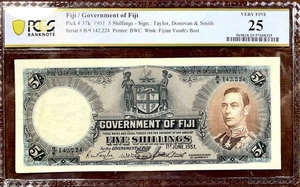1951 Fiji 5 Shillings George VI Pick #37k PCGS 25 - Picture 1 of 2
