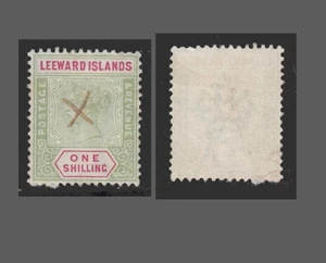 1890 LEWARD ISLANDS QUEEN VICTORIA ONE Sh. GREEN-CARMINE USED SCT.7 SG.8 - Picture 1 of 1