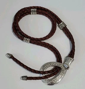 Brighton 1994 braun Hüft Western Split Braid Leder Lasso Seil Gürtel silber 45" L - Bild 1 von 13