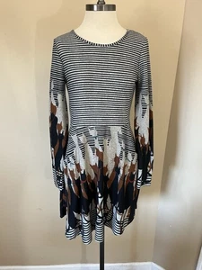 LA Soul Womens Knit Dress Size M Cat Lady Novel Print Stripes Multicolor Office - Picture 1 of 14