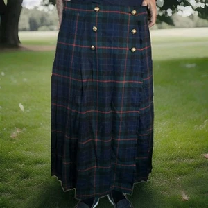 Vintage Burberry 100% Wool Check Long Pleated Skirt made to order open up 28 in - Picture 1 of 13