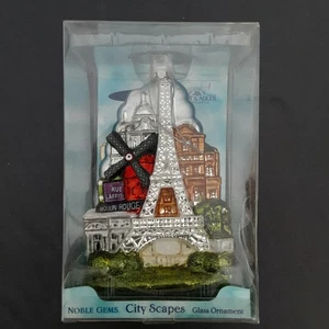 Adorno de vidrio Kurt Adler París paisajes urbanos Torre Eiffel brillante brillante en caja - Imagen 1 de 8