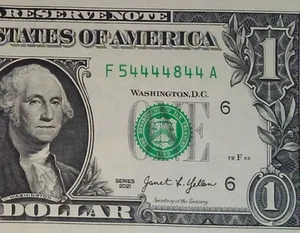 (( 6 OF A KIND )) $1 2021 (( 54444844 )) FANCY SERIAL # PAPER CURRENCY - Picture 1 of 3