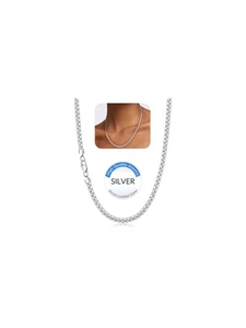 Collar de cadena de plata Jewlpire para mujer, collar de cadenas de eslabones planos de 3 mm suave... - Imagen 1 de 6