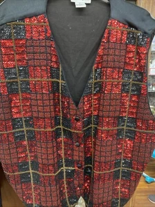 Vest Holiday Christmas Plus 3x Sequin Beaded Festive Black Red Karen & Co Heavy - Picture 1 of 5