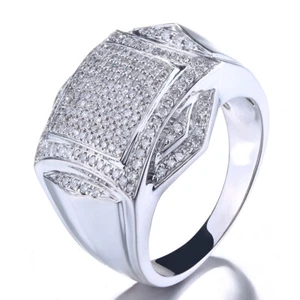 Sterling Silver Men's Jewelry Fine Ring Diamonds Jewelry Engagement Wedding Band - Picture 1 of 12