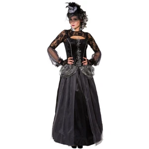 Costume Regina Gotica Vestito Regina Nero 34-36 XS-S Dark Lady Outfit Elegante - Foto 1 di 3