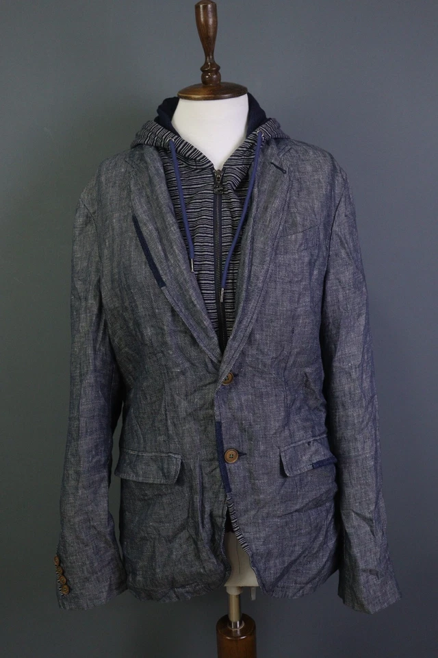 Giacca blazer Desigual blu a righe con cappuccio e zip e bottoni taglia 50 - Immagine 1 di 4