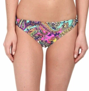 NWT $110 SHOSHANNA "PAISLEY NEON" HIPSTER RING SWIM BIKINI BOTTOMS XL - Picture 1 of 5