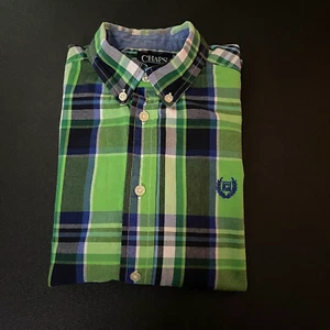 CHAPS Boys Green Plaid Long Sleeve Easy Care Button Down Shirt size 7 - Picture 1 of 8