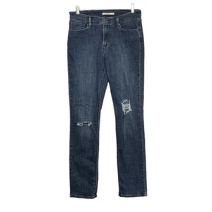Pantalones de mezclilla ajustados Levis tiro medio 30 puntada floral azul desgastado elástico 30X32 - Imagen 1 de 10