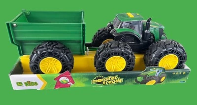 ✨John Deere Kids Monster Treads Tractor Toy With Wagon Lights And Sounds Green - Image 1 of 4