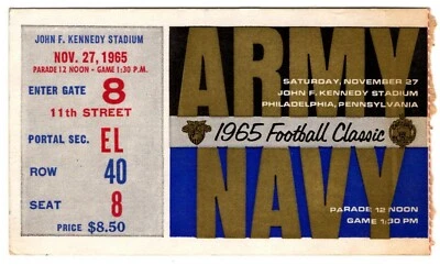 1965 ARMY BLACK KNIGHTS vs NAVY MIDSHIPMEN ticket stub Philadelphia 11/27/65 - Image 1 of 2