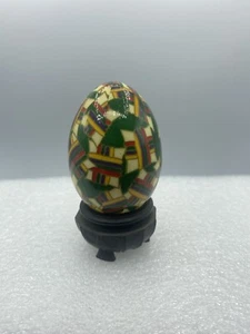 Easter Egg Multicolor Geometric Green Red Yellow Purple Paper Mache 2.5" Tall - Picture 1 of 10
