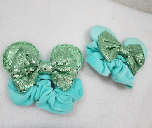 Girls 2-Pcs Mouse Ears Hair Bows Sequin Velvet Scrunchies Elastic Hair Ponytail - Picture 1 of 2